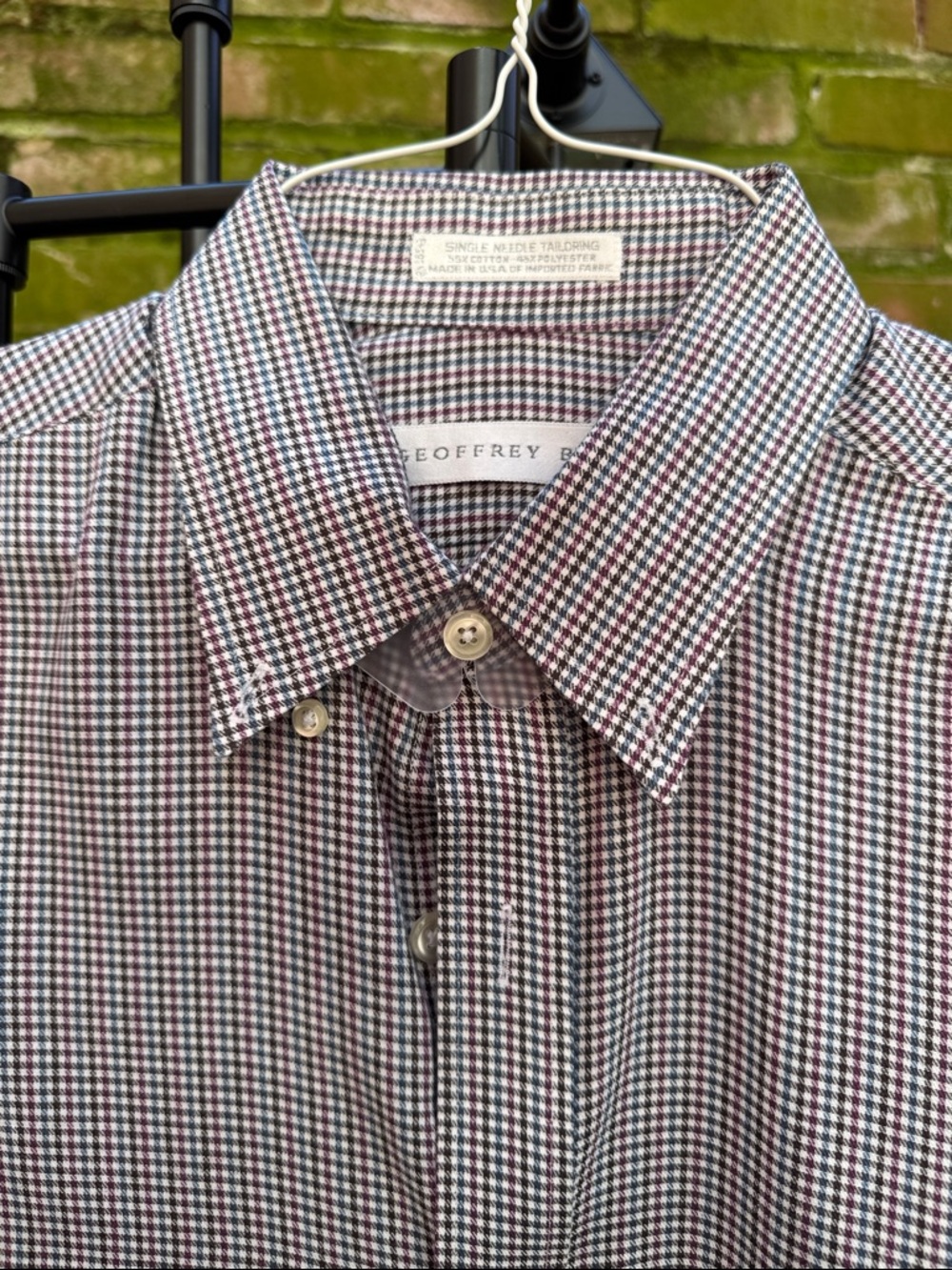 Vintage Men's Button-Down Houndstooth Check Shirt - Blue/White